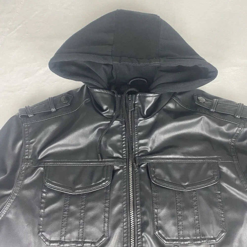 i Jeans By Buffalo Jacket Mens Small Black Hooded Full Zip Pockets Casual